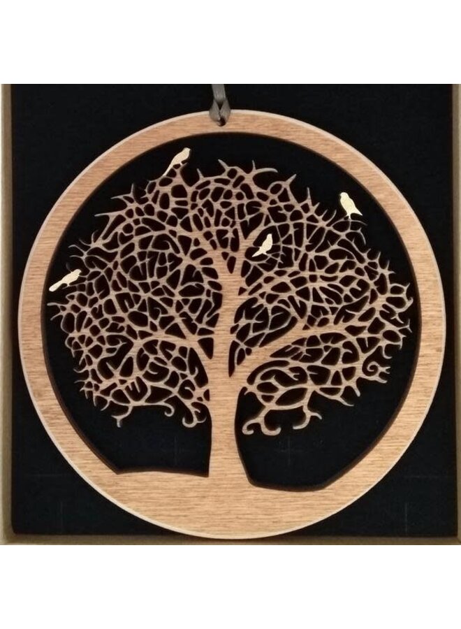 Tree of Life with Golden  Birds wooden wall hanging Small 012