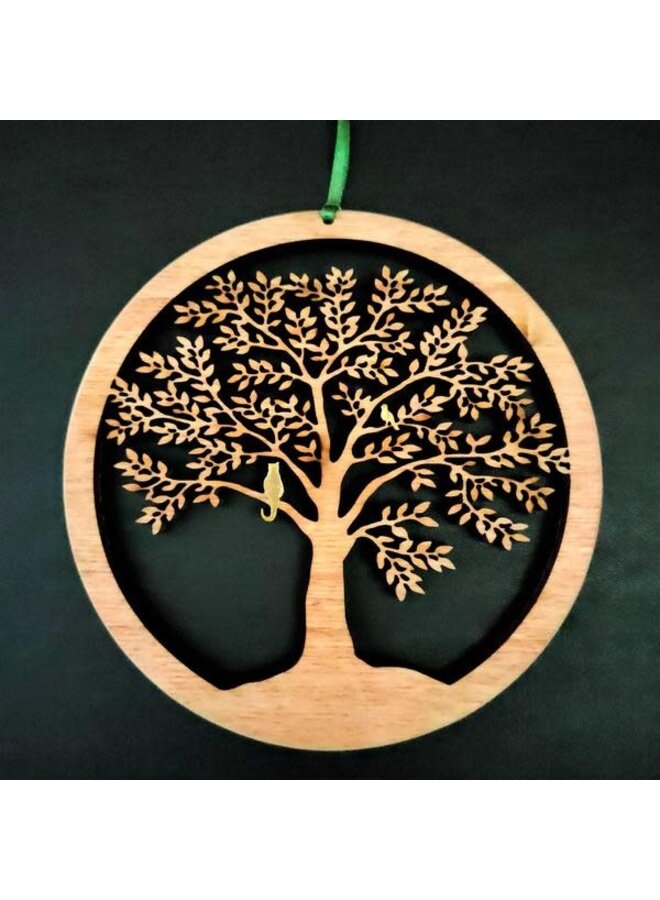 Cat up a Leafy Tree Wandbehang aus Holz, klein, 010