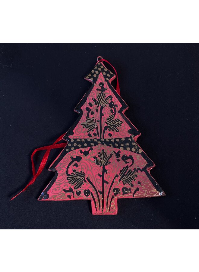 Arbol de Navidad Madera de Pino Pintado a Mano Rosa y Oro 227