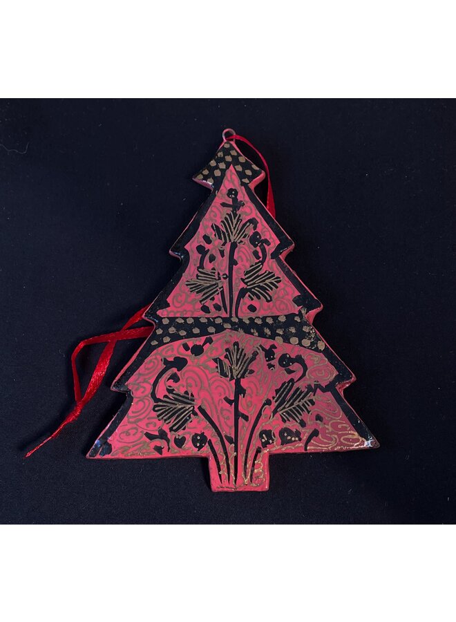 Christmas Tree  Pine Wood  Hand Painted Pink  and gold 227