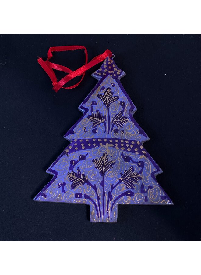 Arbre de Noël en bois de pin peint à la main violet et or 224