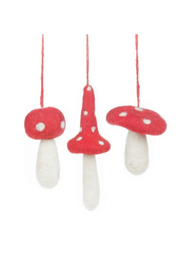 Toadstools Lot de 3 décorations à suspendre en feutre