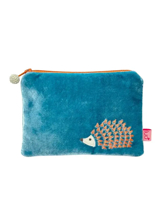 Hedgehog Embroidered Purse Blue / Ginger 016