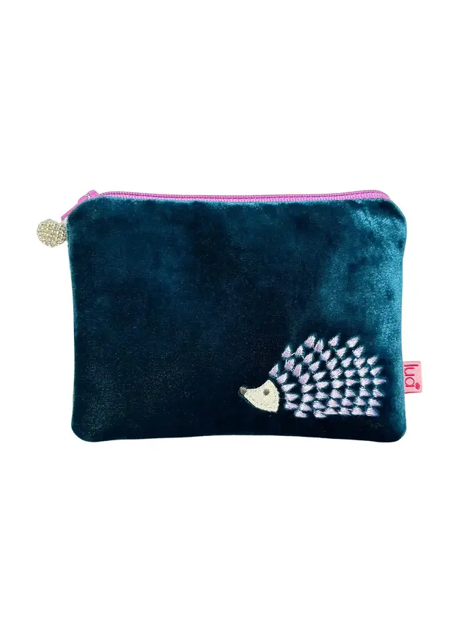 Hedgehog Embroidered Purse Turquoise / Lilac 015