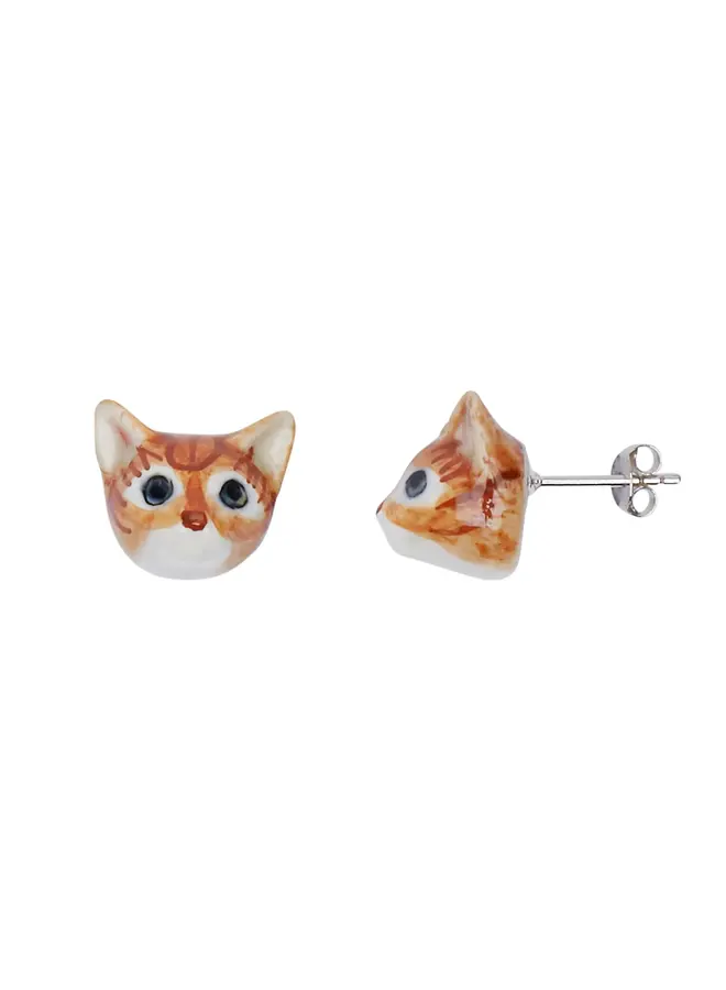 Ginger Cat Head Charm Stud Earrings132