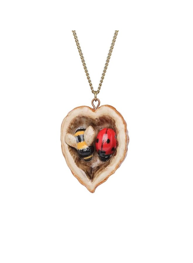 Love Bugs in Walnut Charm Necklace 131