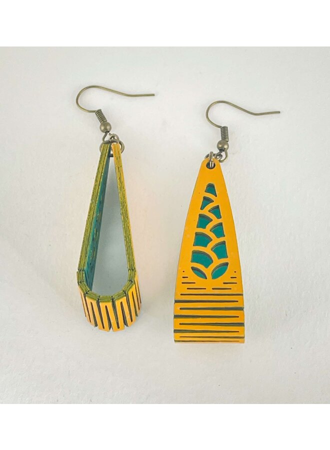 Birchwood Long Loop Mustard and Green Earrings 36