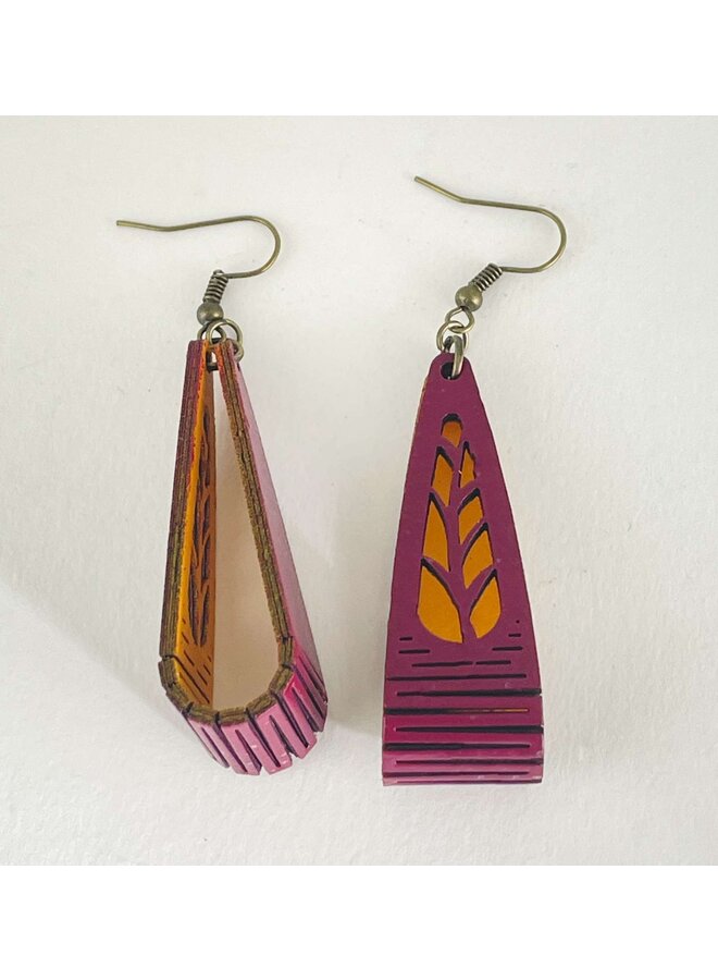 Boucles d'oreilles bouleau longue boucle cerise et topaze 39