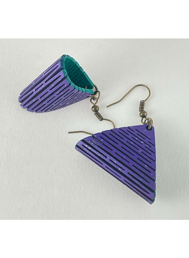 Birchwood Loop Purple and Teal Triangle Earrings 29