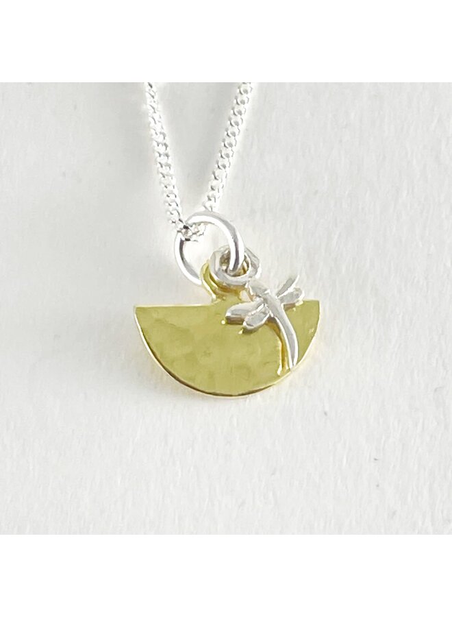 Gold Semi-Circle with Silver Dragonfly necklace 154