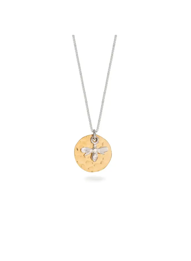 Hammered Gold Disc with Silver Bee Necklace 183