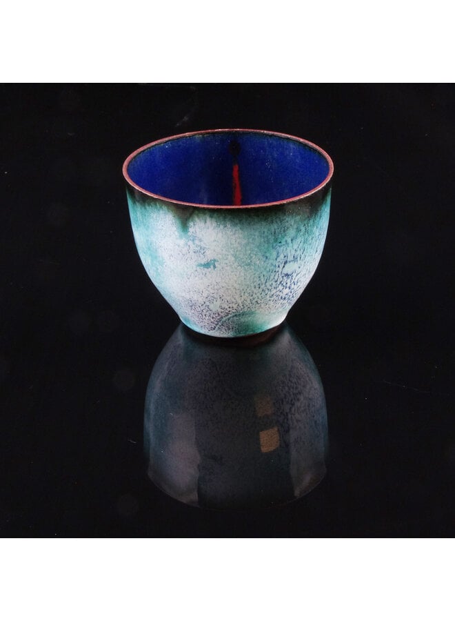 Blue,  Turquoise  & Red Enamelled Copper Bowl 01