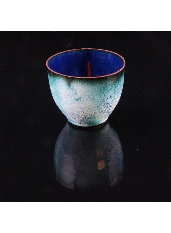 Медная чаша, эмалированная синего, бирюзового и красного цвета 01