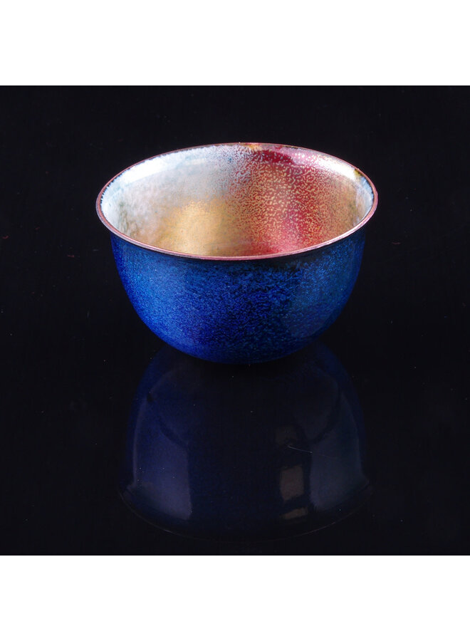 Blue and  Golden White Enamelled Copper Bowl 06