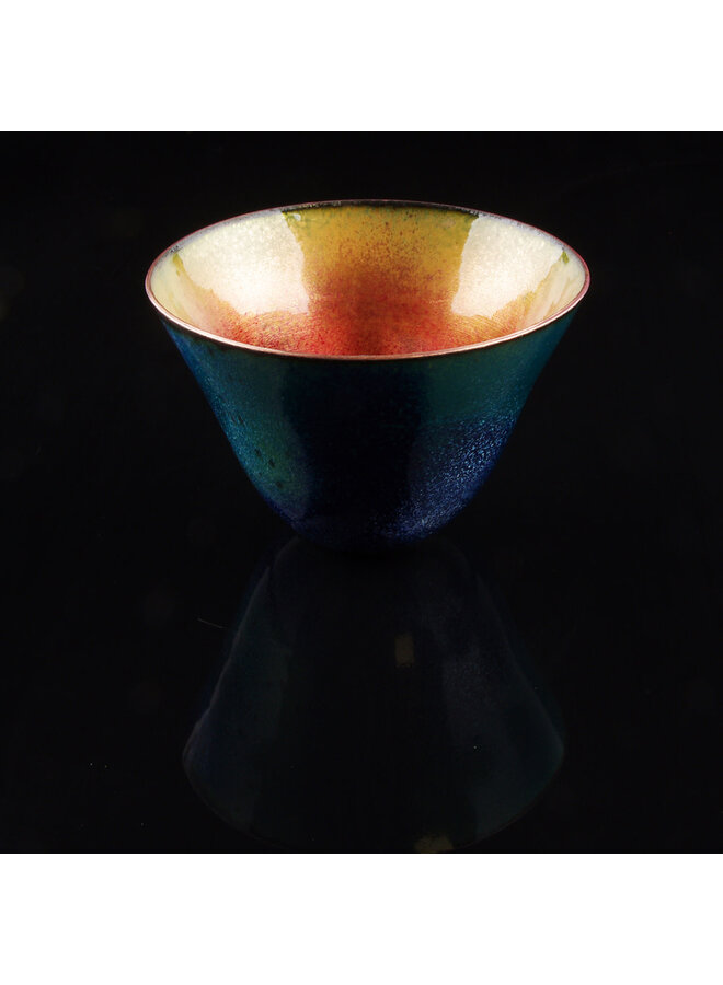 Gold and Red  with Blues Enamelled Copper Bowl 05