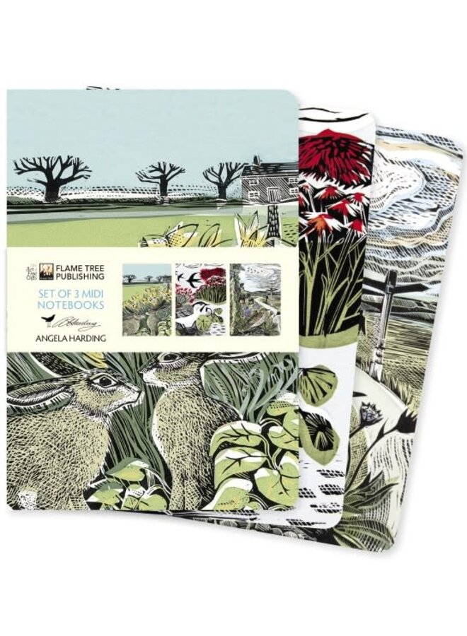 Set aus drei linierten Midi-Notizbüchern mit Landschaftsmotiven von Angela Harding