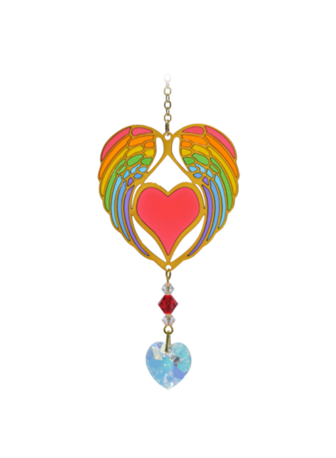 Angel Wing Heart  Rainbow crystal hanging 06