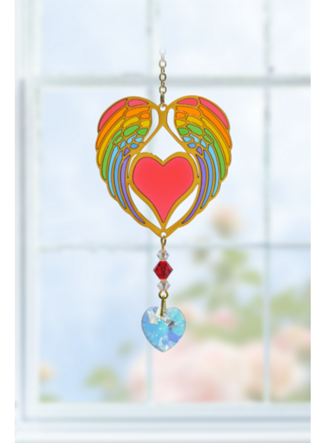 Angel Wing Heart  Rainbow crystal hanging 06