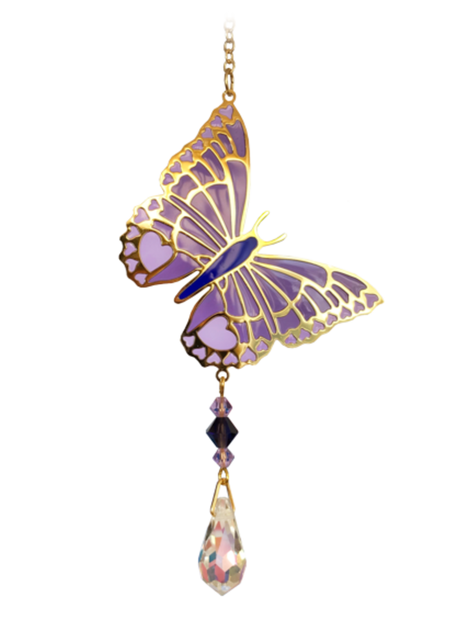 Papillon Violet Empereur cristal suspendu 09