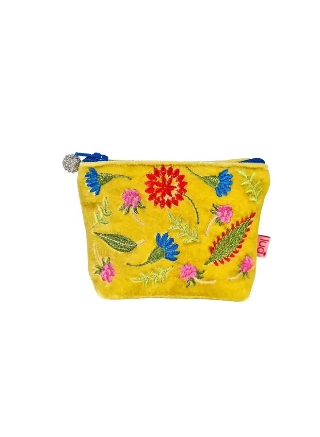 Folk Flowers Velvet  & Embroidered Mini  Purse Yellow1024