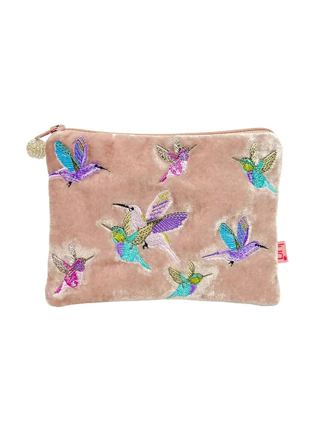 Hummingbird  Velvet & Embroidered Purse Dusky Pink 1020