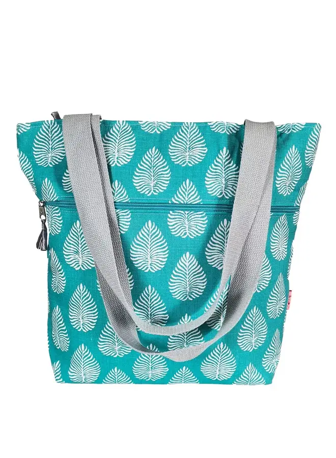 Sac fourre-tout aqua et feuille blanche 1017
