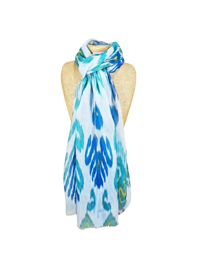 Ikat Print Scarf Blue with Gold Thread 1057