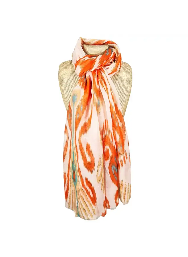 Ikat Print Scarf Orange with Gold Thread 1058