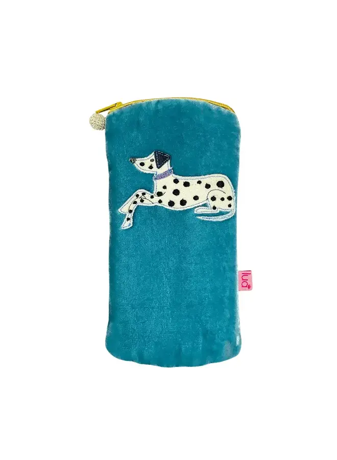 Dalmation Velvet Applique Glasses Purse Dusky Blue 1042