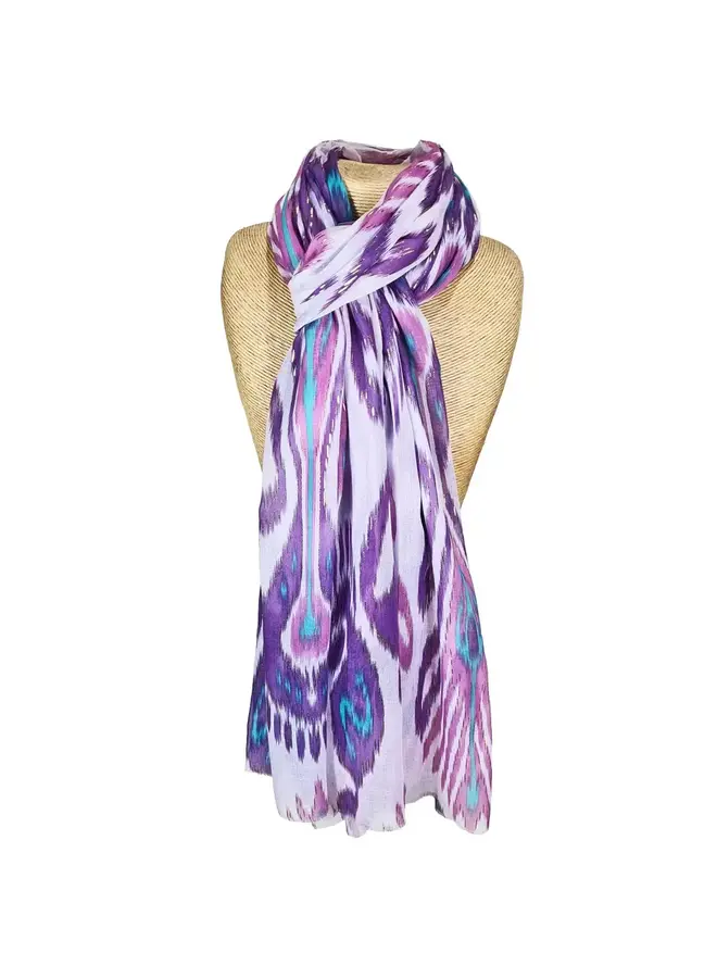 Ikat Print Scarf Purple with Gold Thread 1059