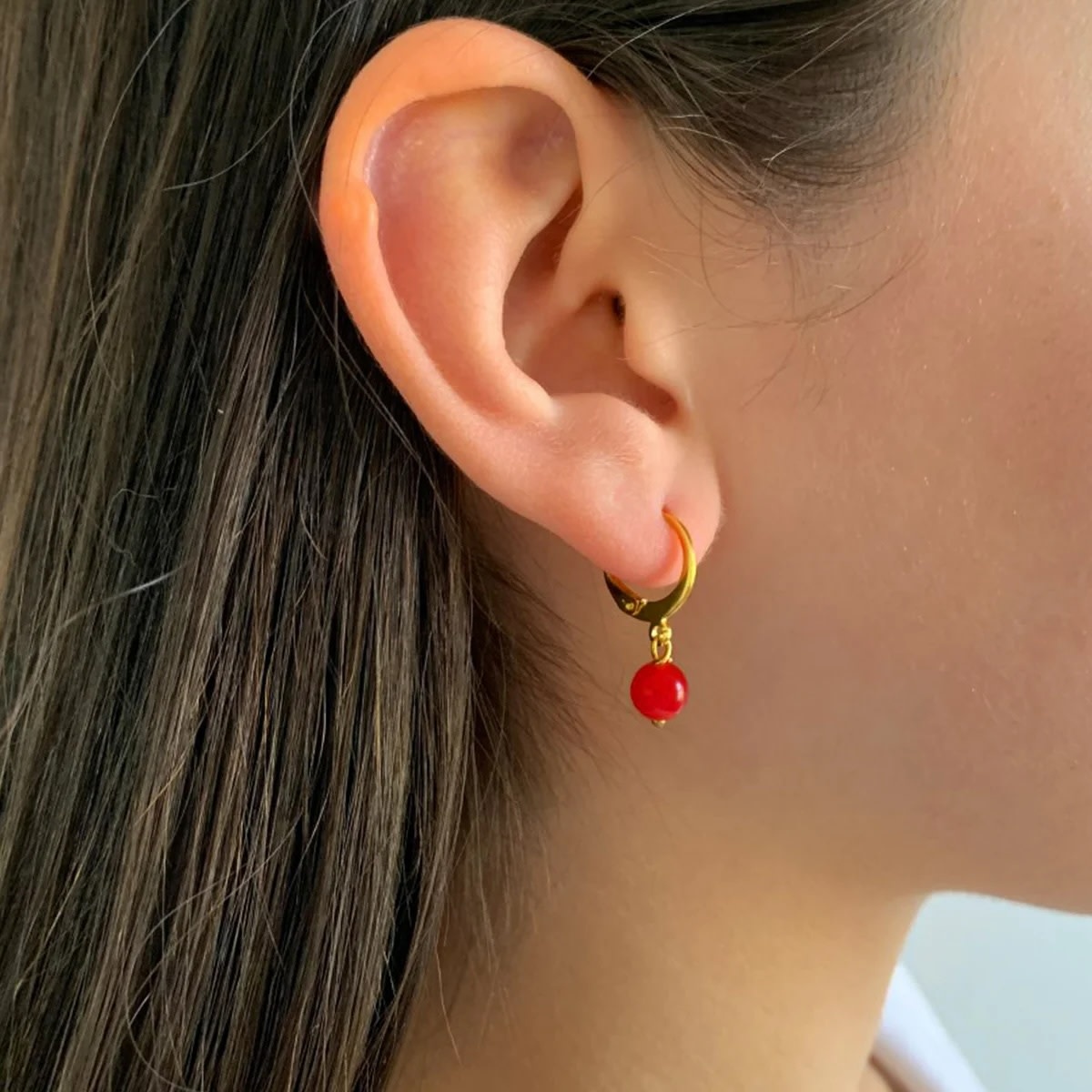 Lotus Feet Red Jade Earrings 174