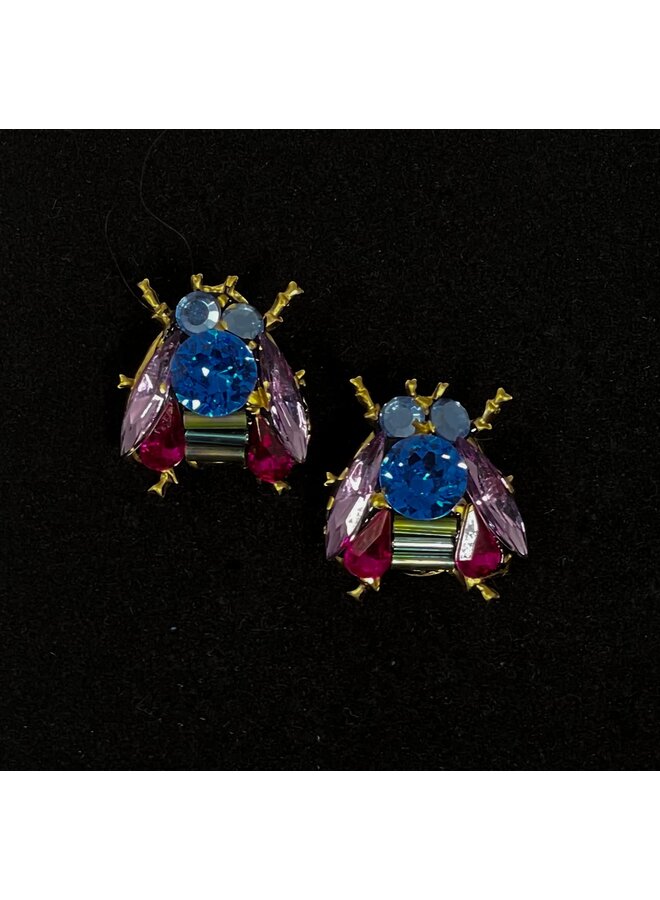 Boucles d'oreilles à tige abeille avec centre bleu 506