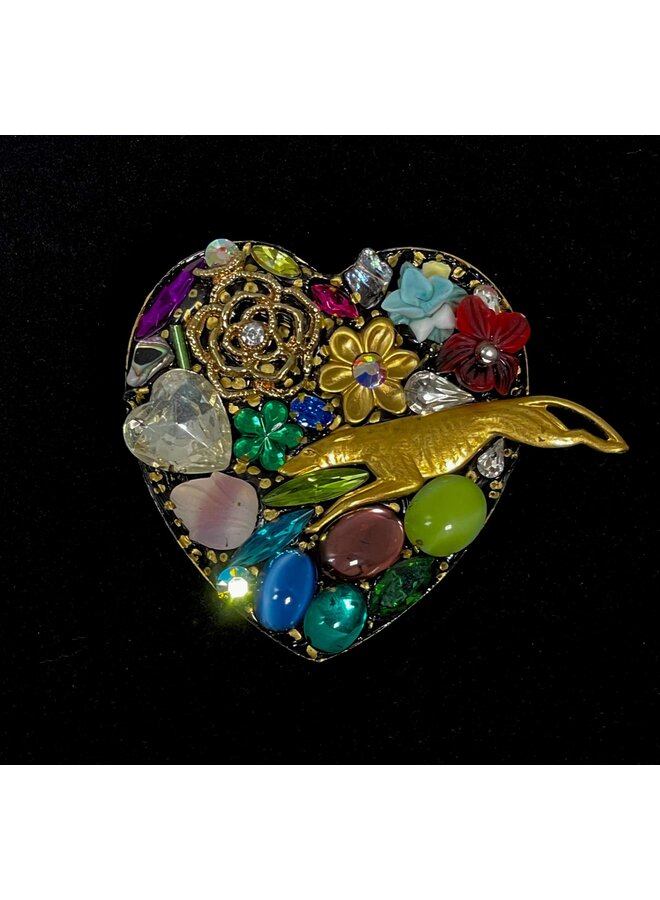 Heart with Greyhound Large  Brooch  517