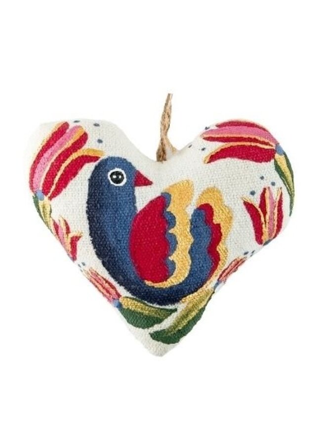 Heart with Purple   Bird  Vanilla Textile Ornament 36