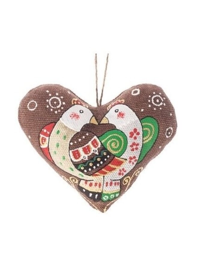 Heart with Birds  Coffee Textile Ornament 38