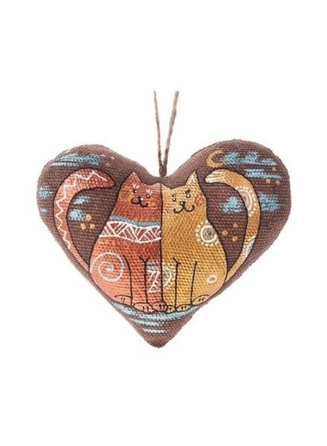 Сердце с котами Кофейный текстильный орнамент 39