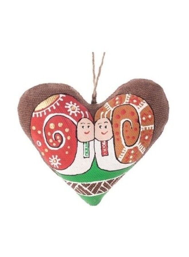 Hjärta med sniglar Kaffe Textil Ornament 40
