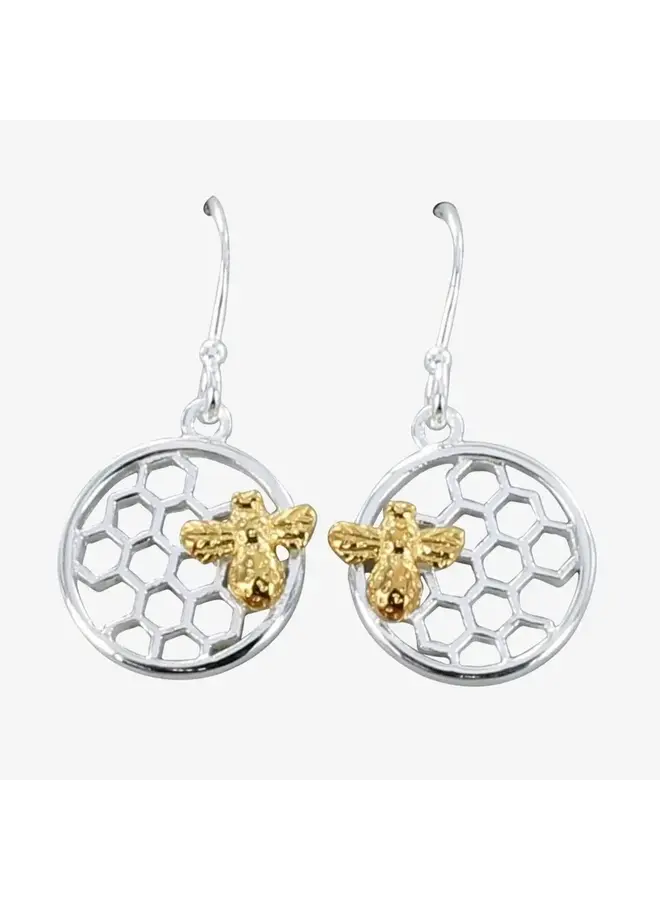 Boucles d'Oreilles Abeille et Nid d'Abeille Or et Argent 125