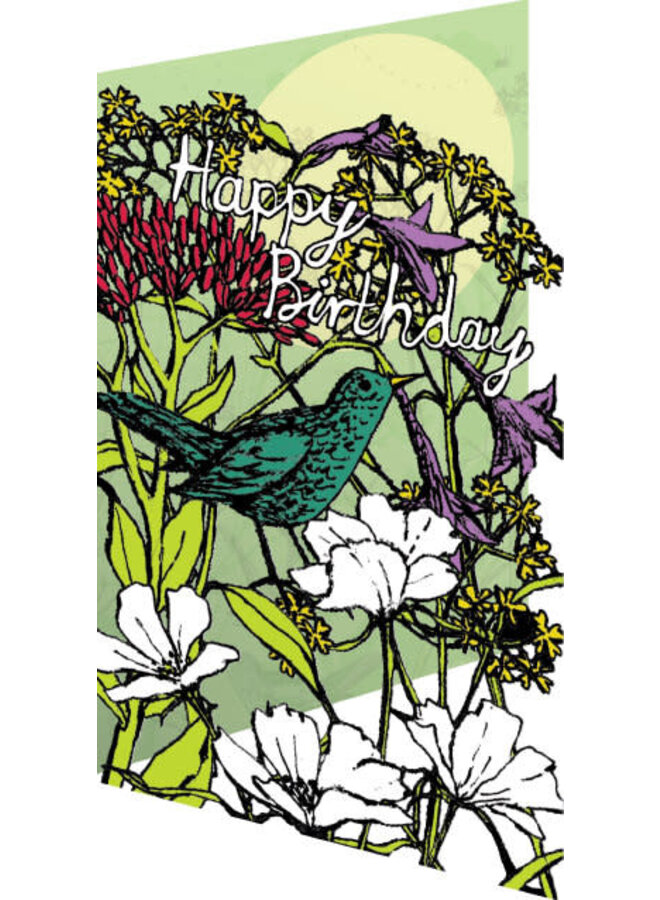 Happy Birtheday Blackbird and Flowers Card by MCS