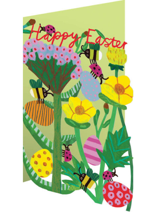 Пасхальная открытка с пчелами и цветами