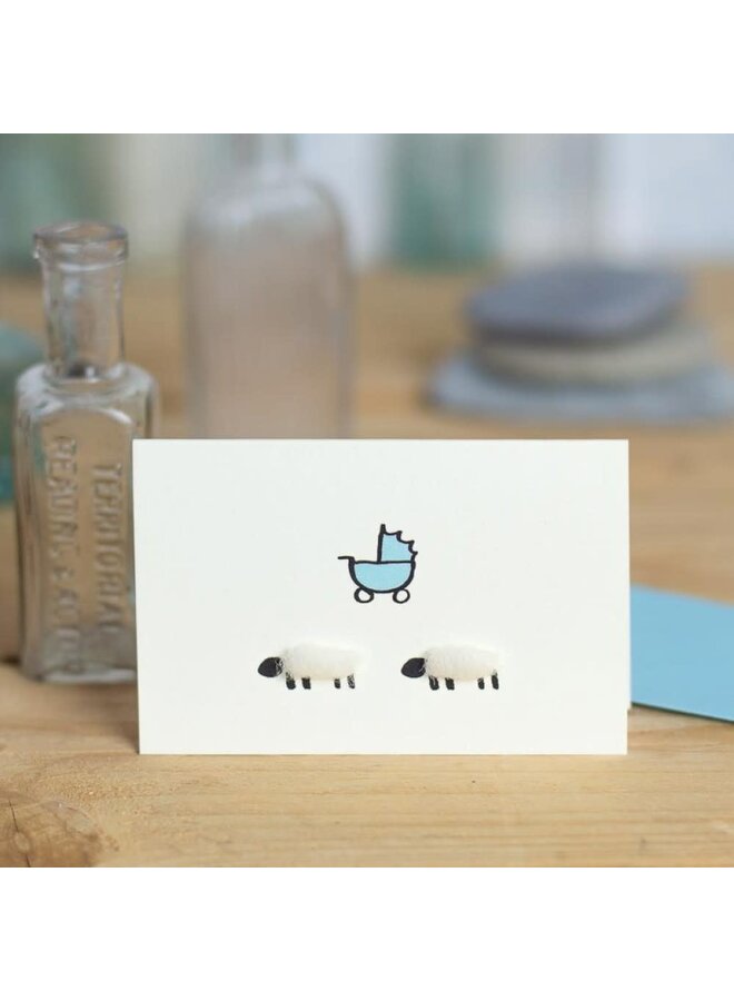 Sheep and Blue Pram Mini Card 077