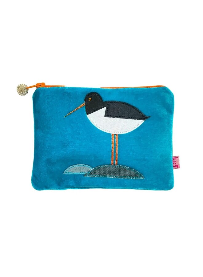 Aqua Blue Oystercatcher - Velvet Applique Zip Purse 1066