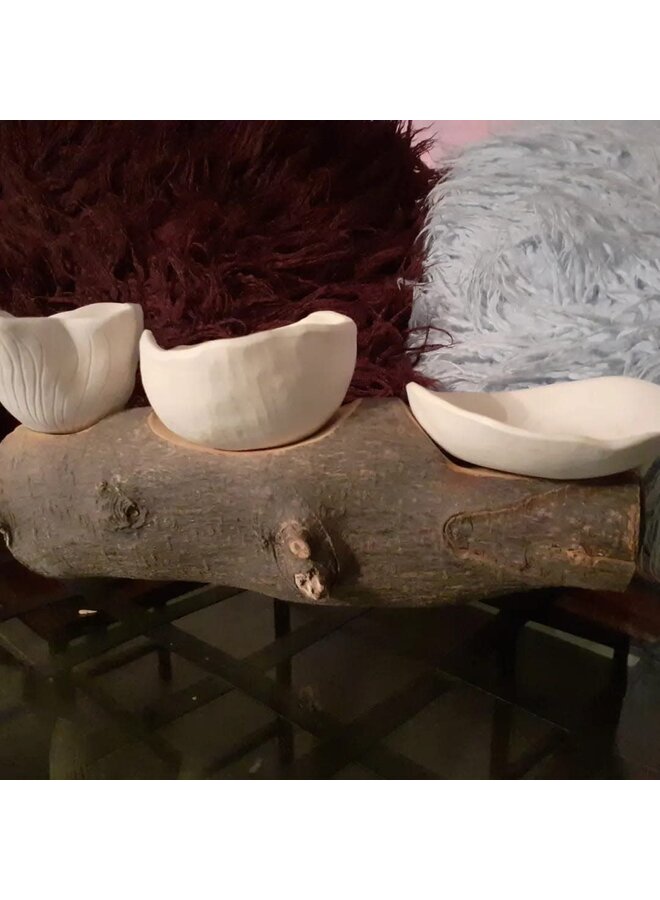 Three Dishes - Porcelain and Cherry Wood