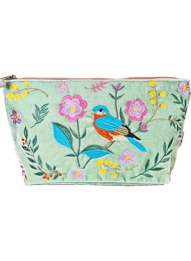 Bird and Flower Large Cosmetic Velvet Purse 1081