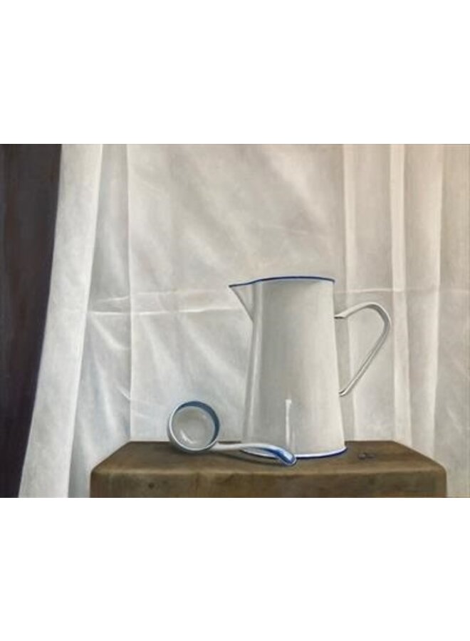 Pichet en émail et louche bleue et blanche - Reproduction d'art 055