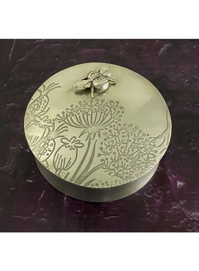Boîte à bijoux avec couvercle en étain abeille et graines 03