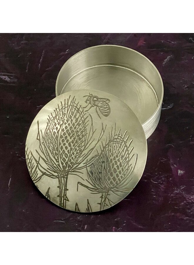 Bee and Teasel Embossed Pewter Lidded Trinket Box 01