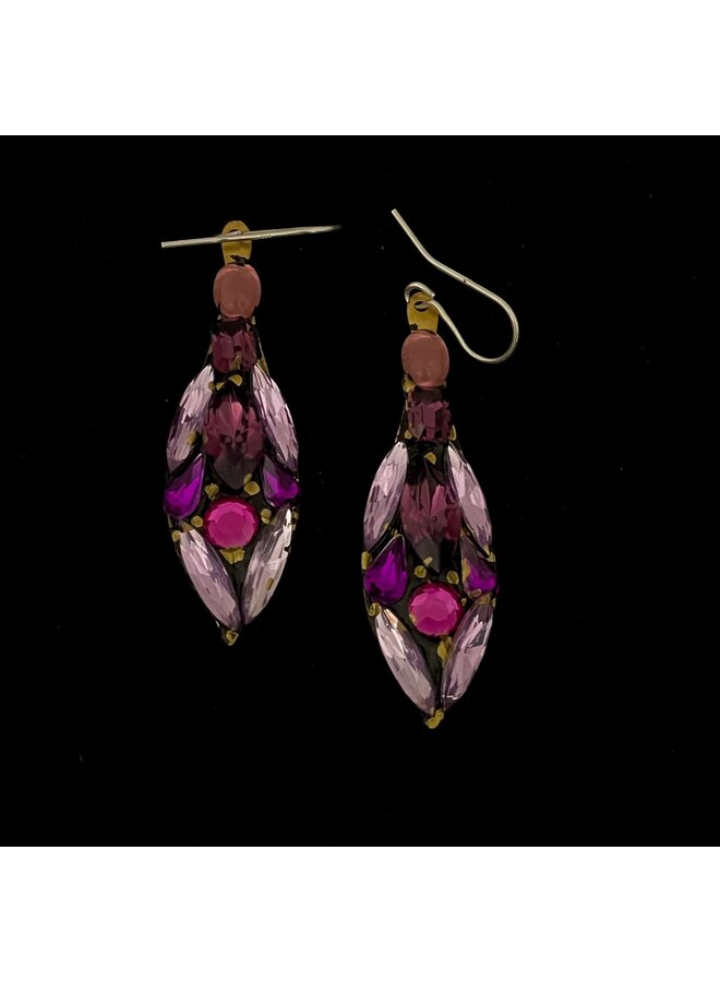 Grandes boucles d'oreilles pendantes lilas et cerise 537