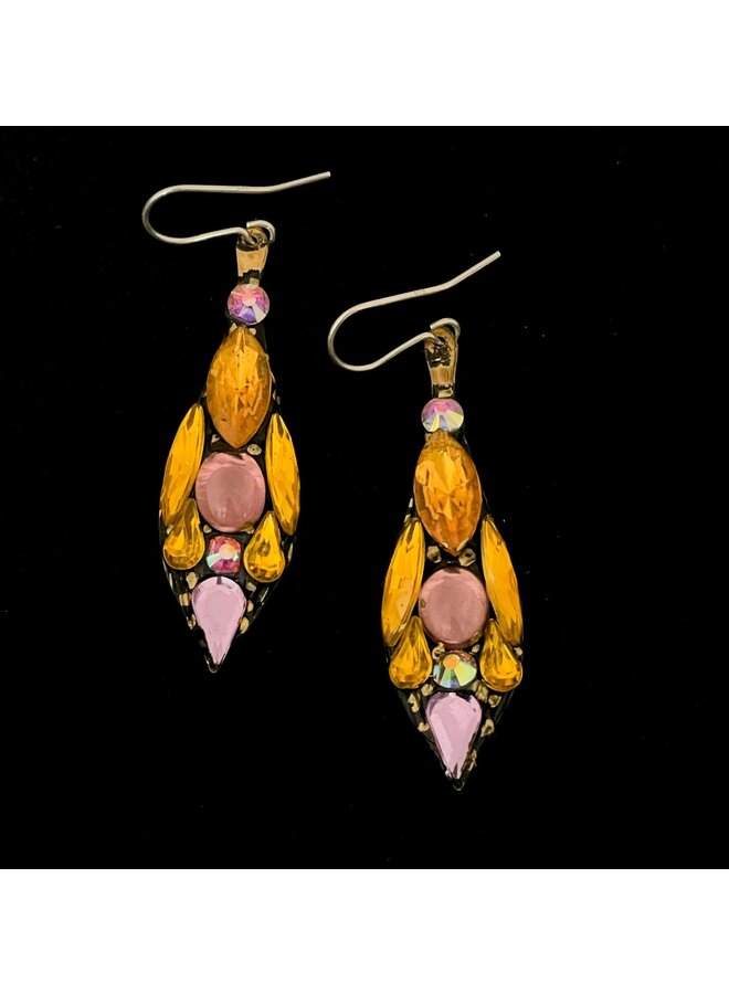 Amber and Pink Large Drop Earrings 529