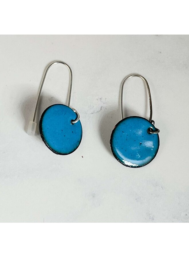 Round enamel drop earrings teal  08